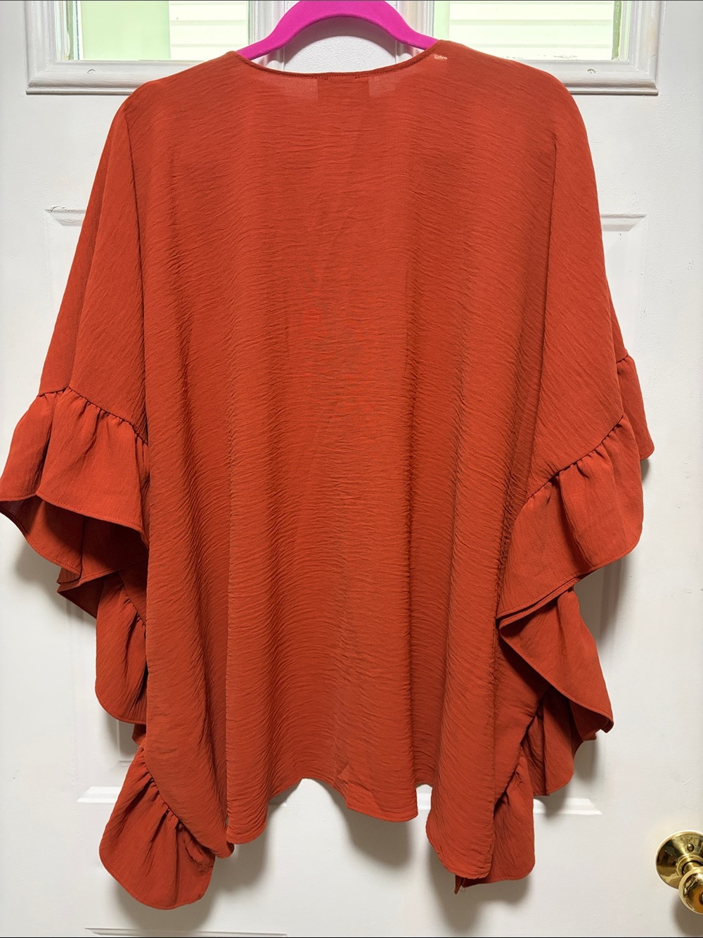 Rust Orange Ruffle-Trim Poncho Shrug - Picture 4 of 6